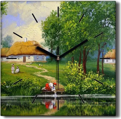 Produktbild von Coloray Hodiny Unikátní 30x30 cm  Tiché hodiny Pro obývací pokoj a kuchyň Nástěnné hodiny Plátno Černé ručičky hodin - Vesnice Hüttendorf