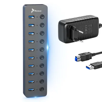 Produktbild von Reagle USB 3.1 PRO Aktiver 10-Port USB-A Adapter 36W