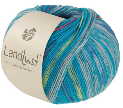 Produktbild von Lana Grossa Landlust DIE SOCKENWOLLE 100 g 4-fach Sockenwolle von Lana Grossa und Landlust 420 m Farbe 612 - Türkisblau/Hellgrau/Blau/Hellblau/Zartgrün/Lilienrosa