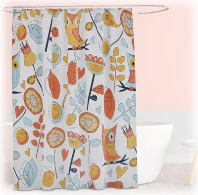 Produktbild von Relaxdays Duschvorhang mit Eulen, Bad Vorhang 180x200, Anti-Schimmel, waschbar, 12 Ringe, Badewannenvorhang, mehrfarbig