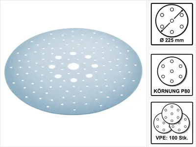 Produktbild von Festool STF D225/128 P80 GR/25 Schleifscheibe P80 225 mm 100 Stk. ( 4x 205655 ) für Langhalsschleifer PLANEX LHS 2 225 EQ(I), PLANEX 225 EQ, PLANEX LHS-E 225 easy