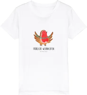 Produktbild von Mr. & Mrs. Panda Kleinkinder T-Shirt Rotkehlchen Weihnachten 9-11 Jahre (134/146) - Weiß - Geschenk, Kindershirt, Kurzarm Kinder, Heiligabend, Vogel, Öko, Weihnachtsgruß