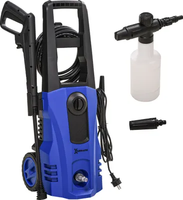 Produktbild von DURHAND Hochdruckreiniger mit Rollen inkl. 5-tlg. Zubehör, 150 bar Arbeitsdruck, mit 6 m Hochdruckschlauch, 1800 W, max. Wassermenge: 510 l/h für Garten, Blau