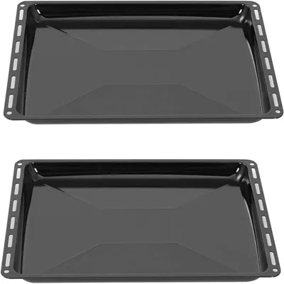 Produktbild von ICQN 465 x 370 x 30 mm Backblech Set, Passend für Bosch Neff Constructa, 2er Emaillierte Fettpfanne für Backofen, Kratzfest & Rosfrei, 46,5 x 37 cm
