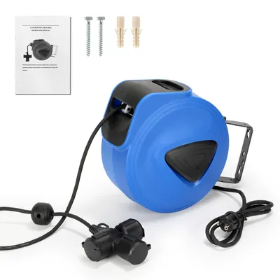 Produktbild von Jopassy Automatik kabelaufroller Automatik Kabeltrommel, 20m, 180° Drehbar Wandhalterung Elektrokabel für Wandmontage mit 3 Steckdosen