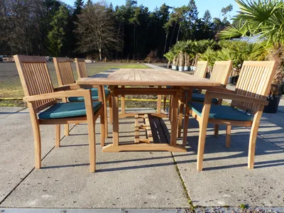 Produktbild von Teak Gartenstühle 4er Set mit Auflagen – Massivholz Stühle mit bequemen Sitzpolstern für Terrasse und Garten