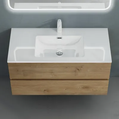 Produktbild von doporro Badmöbel-set Waschbecken-Unterschrank Badezimmer Wandmontage-Unterschrank BTH: 80x48x50 cm in Kerneiche inkl. Mineralguss-Waschbecken Aqualis