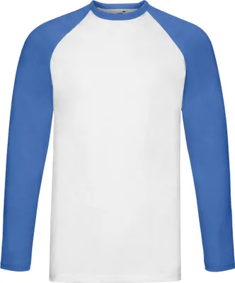 Produktbild von Fruit of the Loom Herren Rundhals Basic Shirt T-Shirt Langarm, Größe:M, Farbe:White/Royal