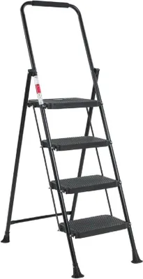 Productafbeelding van Opvouwbare Ladder - Inklapbare Trap - Huishoudelijk Gebruik - Antislip Veiligheid - 4 Treden - Zwart