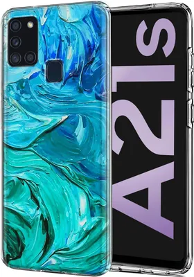 A clear product shot of a phone case with a colorful abstract design, placed next to a phone displaying the product name.