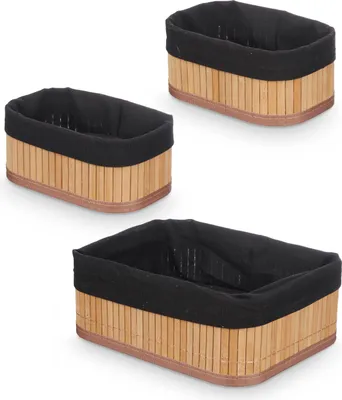 Obrázek produktu pro Bambusové koupelnové košíky VIVID, 3 kusy, černý materiál