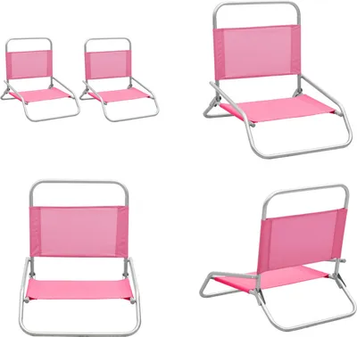 Image de vidaXL Chaises de plage pliantes 2 pcs. Rose Tissu - Chaise de plage - Chaises de camping - Chaises de camping