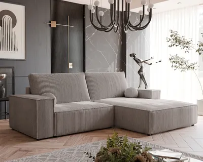 Produktbild von IDOHOME-Polsterecksofa HUGO mit Schlaffunktion und Bettkasten Ecksofa in L-Form Wohnzimmer Sofa mit Bettkasten Couch Rechts Poso 02 Beige