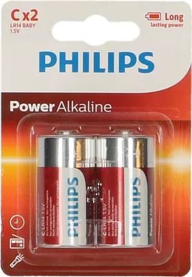 Produktbild von Philips Power Alkaline Batterie LR14P2B/10, Einwegbatterie, C, Alkali, 1,5 V, 2 Stück(e), 26 mm