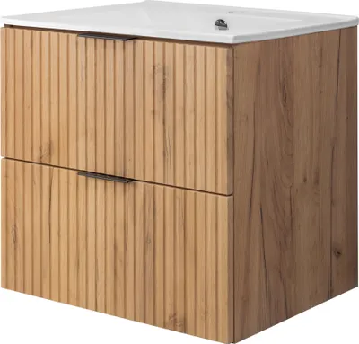 Image de Armoire de salle de bains, chêne Craft avec poignée noire, 60 x 57 x 46 cm
