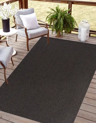 Produktbild von Rikmani Outdoor Teppich 140 x 200 cm für Terrasse, Balkon, modernes Design, ideal für Küche und Esszimmer, schwarz