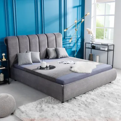 Produktbild von Design Doppelbett MILANO 180x200cm grau strukturiertes Samt Kingsize Polsterbett