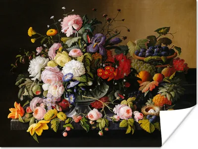 Produktbild von MuchoWow® Poster Stilleben mit Blumen und Früchten - Kunstwerk - Alte Meister 120x90 cm - Wandbild