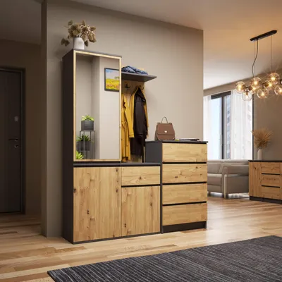 Produktbild von Garderobenschrank mit Spiegel & Schuhschrank | Garderobe mit 3 Türen & 1 Schublade