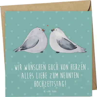 Produktbild von Mr. & Mrs. Panda Grußkarte 9. Hochzeitstag Keramikhochzeit - Meeresbrise - Geschenk, Heiraten, faltkarte, Jubiläum, Meilenstein feiern, doppelkarte, Glückwunschkarte