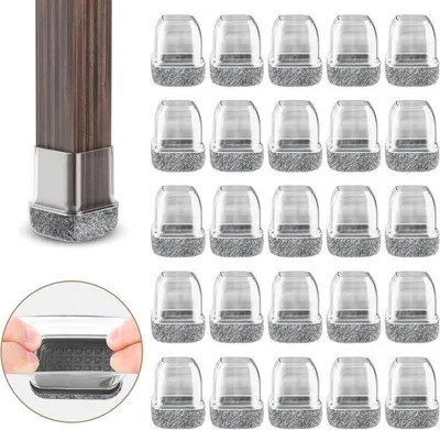 Produktbild von Famanu Stuhlbeinschoner 24 Stück 14-19 mm - transparente Möbelbeine mit grauen Filzunterlagen