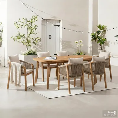 Produktbild von home24 Gartenessgruppe - 7-teilig - Akazie Massiv / Polyester