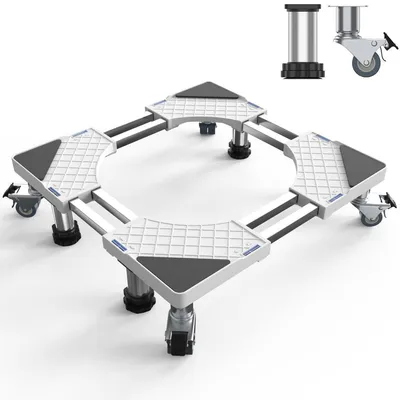 Obrázok produktu pre Nastaviteľný podstavec pod práčku s 4 nohami a 4 kolieskami, nosnosť 500 kg, šírka 47-67 cm, výška 13,5 cm