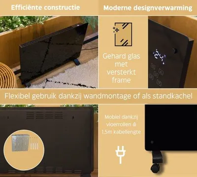 Immagine prodotto di Riscaldamento elettrico a parete e a pavimento - Convettore mobile con rotelle e supporto a parete