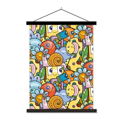 Produktbild von MuchoWow® Textilposter Design - Tiere - Blumen - Lustig - Junge - Mädchen 60x80 cm mit schwarzem Rahmen - Plakathalter