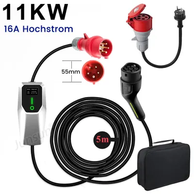 CAVO DI RICARICA Tipo 2 EV Wallbox 11kw Lunghezza Cavo 5m 16a 3fasi Cee