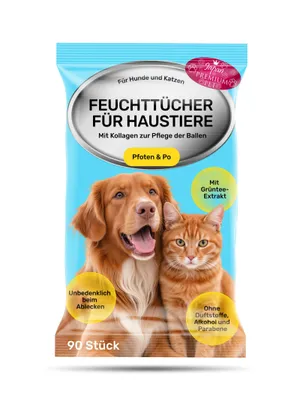 Produktbild von Japan Premium Pflegetücher Hund & Katze – 90 Feuchttücher für Pfoten & Intimbereich, sanfte Allzweck-Reinigungstücher für Haustiere