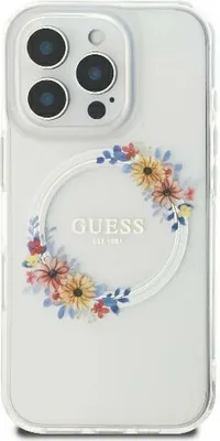 Image de Guess Iml Flowers Wreath Magsafe Case pour Iphone 16 - Clair