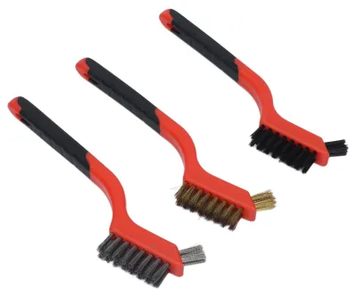 Image de Lot de brosses métalliques à poils en laiton et acier inoxydable avec manche incurvé pour la hotte de cuisine à gaz