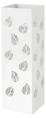 Zdjęcie produktu dla HowHomely | Stojak na parasole – biały – 49 x 16 cm – metalowy – z miseczką na wodę – wzór liści – nowoczesny – praktyczny