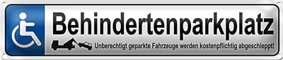 Produktbild von Blechschild Parken 46x10cm Behindertenparkplatz Dekoration