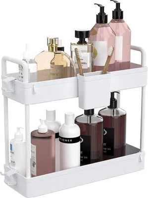 Produktbild von Schlanker 2-lagiger Küchenorganizer weiß mit Haken