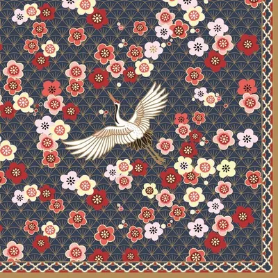 Produktbild von 20 Servietten Okinawa - Kranich im Blütenmeer 33x33cm