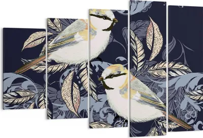 Produktbild von Bild auf Leinwand - Leinwandbild - 5 Teile - Vögel Blätter Ornament - 150x100cm - Wand Bild - Wanddeko - Wandbilder - Leinwanddruck - Bilder - Wanddekoration - Leinwand bilder - EG150x100-4408