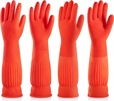 Produktbild von Wiederverwendbare Geschirrspül-Latexhandschuhe, Langarm-Reinigungshandschuhe mit Fleecefutter, 2 Paar (S)