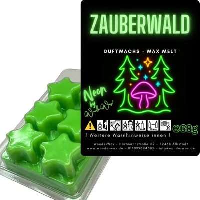 Produktbild von WonderWax Neon Duftwachs Wax Melts für Duftlampe, 6 Sterne Duftmelt Wachsmelt Sojawachs Neon Sterne für Raumdüfte, Wachs Duftöl Indoor Herbst Melts für Aromalampe Zauberwald