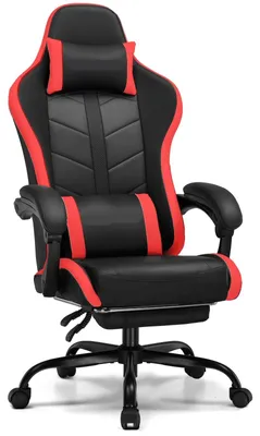 Image de Siège de jeu ergonomique et chaise de bureau rouge - dossier réglable - avec repose-pieds