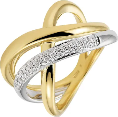 Produktbild von Gr. 56 - Damen Ring 585 Gold Gelbgold Weißgold bicolor 61 Diamanten Brillanten Goldring