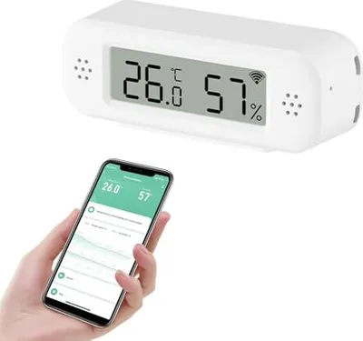 Produktbild von Emylo WiFi -Thermometer Hygrometer Innentoor -Luftfeuchtigkeitsmesser intelligenter Alarm, Datenspeicherung, arbeitet Smart Life/Tuya Smart/Alexa, aus