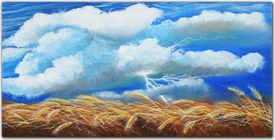 Produktbild von Coloray Bild aus Leinwand 120x60 Leinwand Dekoration - Feld Himmel Blitz