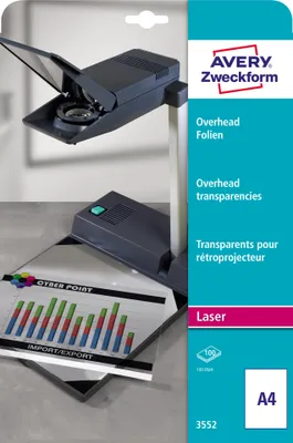 Zdjęcie produktu dla Avery 3552, Poliester, Przezroczysty, Laser, A4 (210×297 mm), 100 µm, PCW
