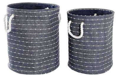 Korb-Set aus Polyester, Weiß/Blau, 48x76x39 cm