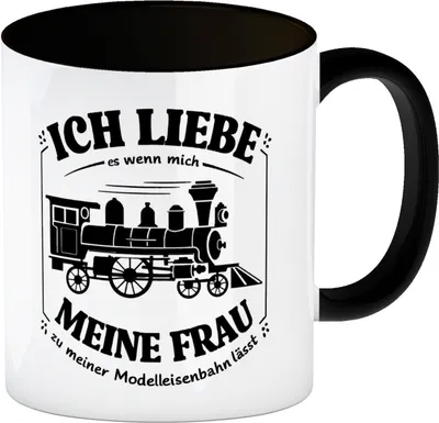 Produktbild von Ich liebe Modelleisenbahnen Kaffeebecher in schwarz