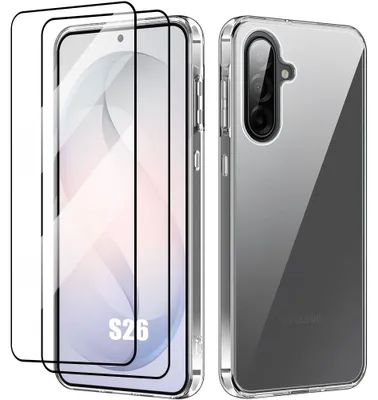 Image de Coque + 2 Verres Trempés pour Samsung Galaxy S26, Silicone Transparent Antidérapante Anti-Rayures