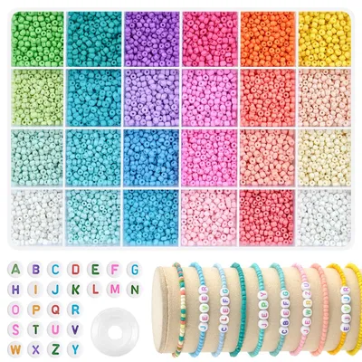 3 mm Glasperlen-Set, 24 Farben, DIY-Armbänder mit Buchstabenperlen