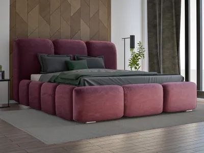 Productafbeelding van Boxspringbed 160x200 cm Merkad - Moderne stijl - Tweepersoonsbed met opbergruimte, hoofdeinde en lattenbodem - Slaapkamerbed met fluweelstof (Rood - Magic Velvet 2229)